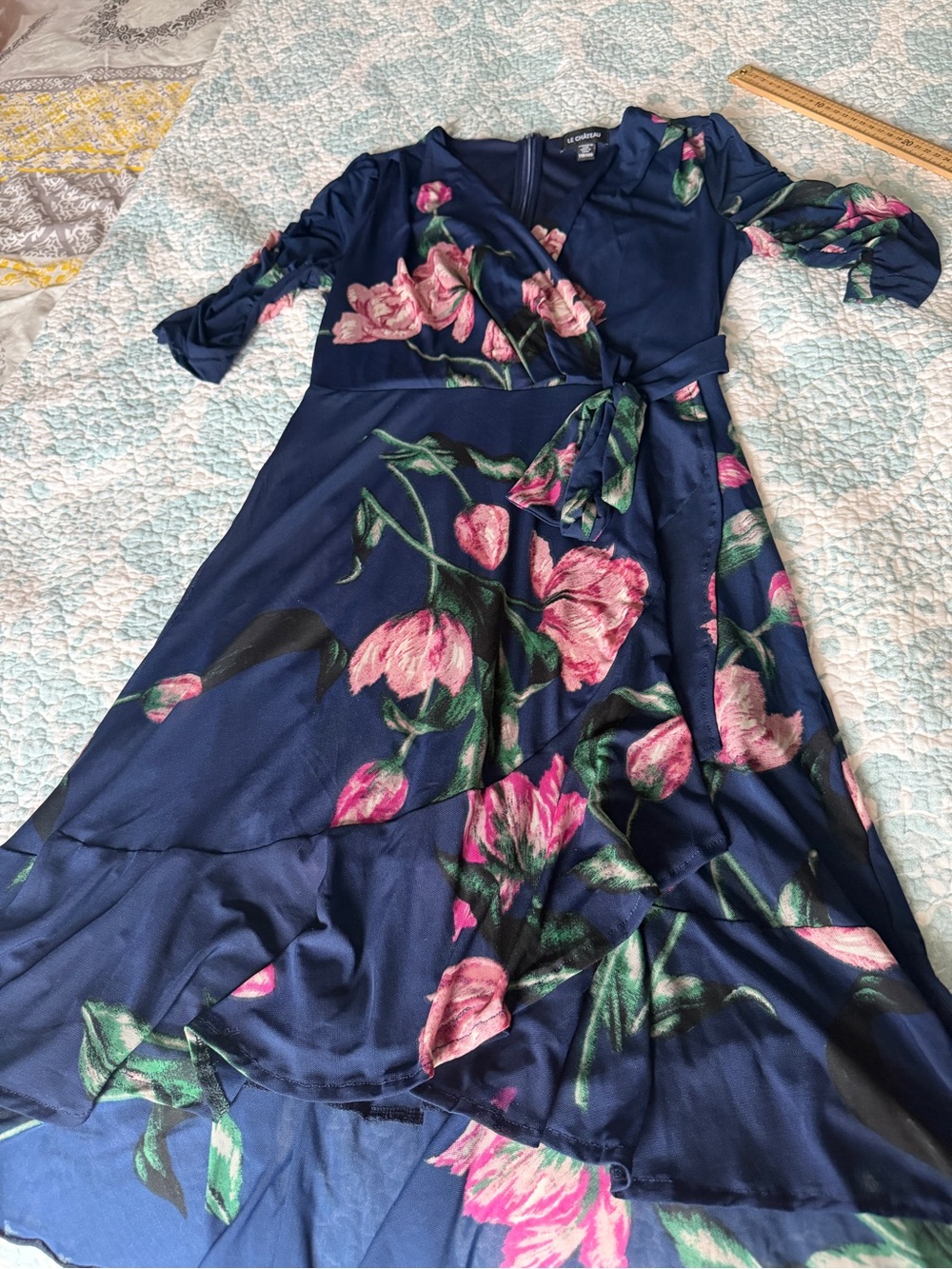 le chateau Navy Floral Midi Dress with Pink Blooms - Picture 7 of 9